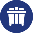 Waste container graphic on blue background